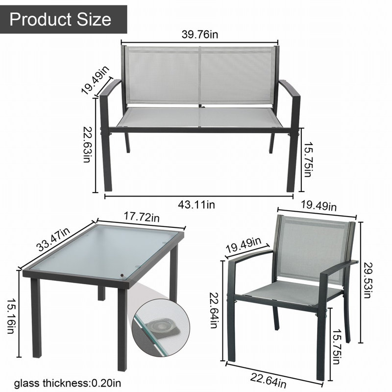 Cull 4 - Person Patio Dining Set with Rectangular Table, Grey