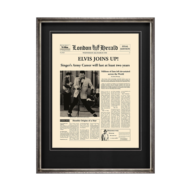 «Titanic Sinks» par Vintage Collection, une photo encadrée et texturée encadrée sous verre, Elvis, 32.0L x 2.5W x 41.8H