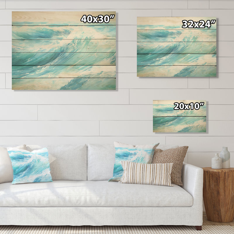 «Ocean Charm», art de la vague liquide I - océan, art sur bois de pin naturel, H 30 po x l 40 po
