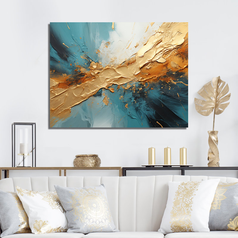 «Gold Turquoise Desert Mirage Spiral I» sur toile, Toile tendue, H 16 po x l 32 po x P 1 po