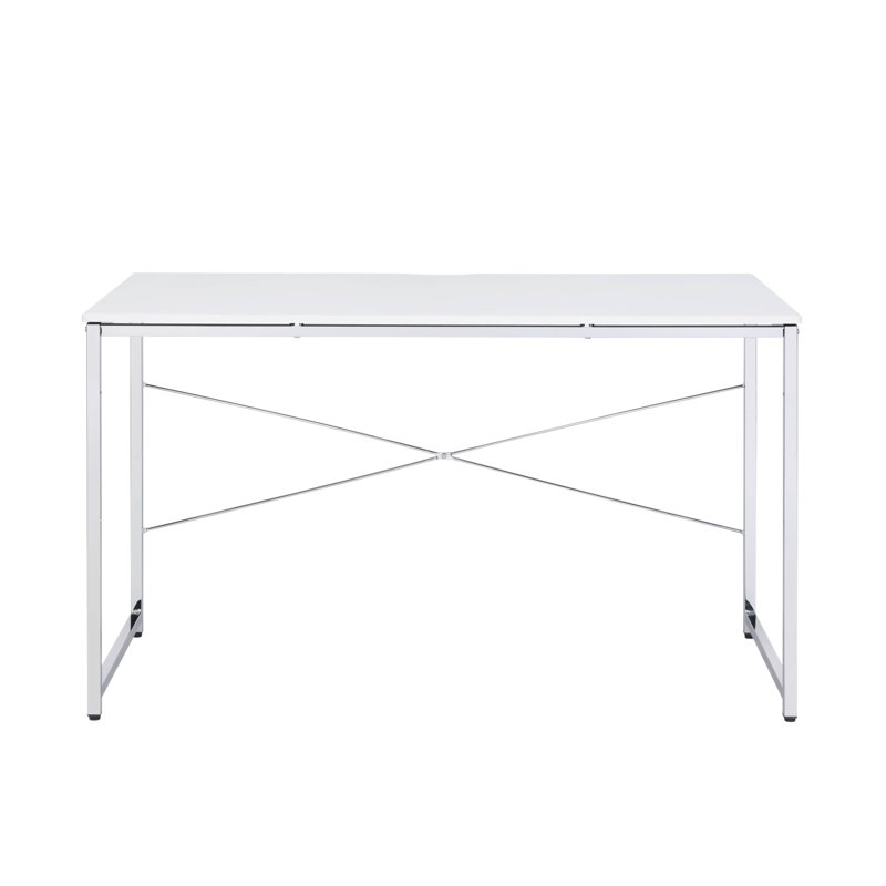 White And Chrome Writing Desk With Sled Base, White