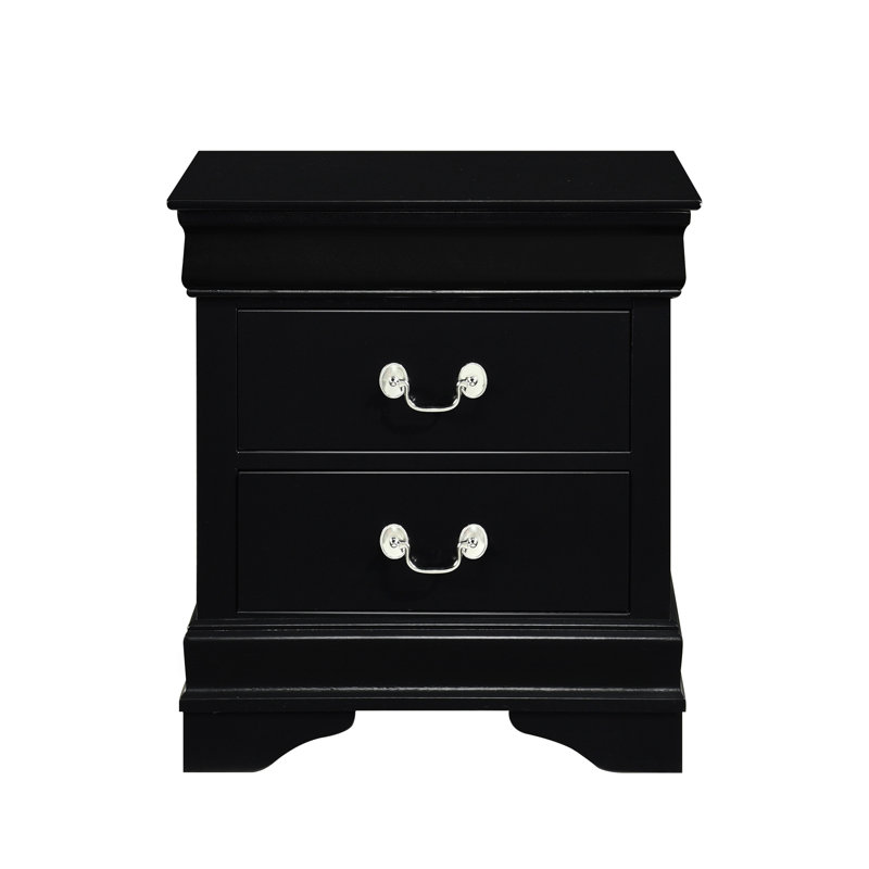 Table de chevet pour chambre à coucher - Finition en bois noir 2 tiroirs, Noir