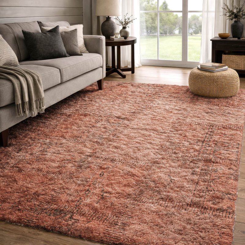Tapis à poil long de qualité supérieure lavable à la machine ADS685, Saumon, 5 pi x 7 pi 6 po