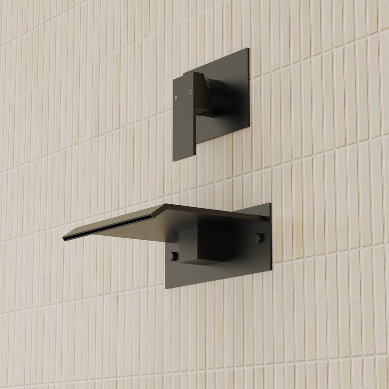 One Handle Wall Mount Waterfall Roman Tub Faucet, Matte Black