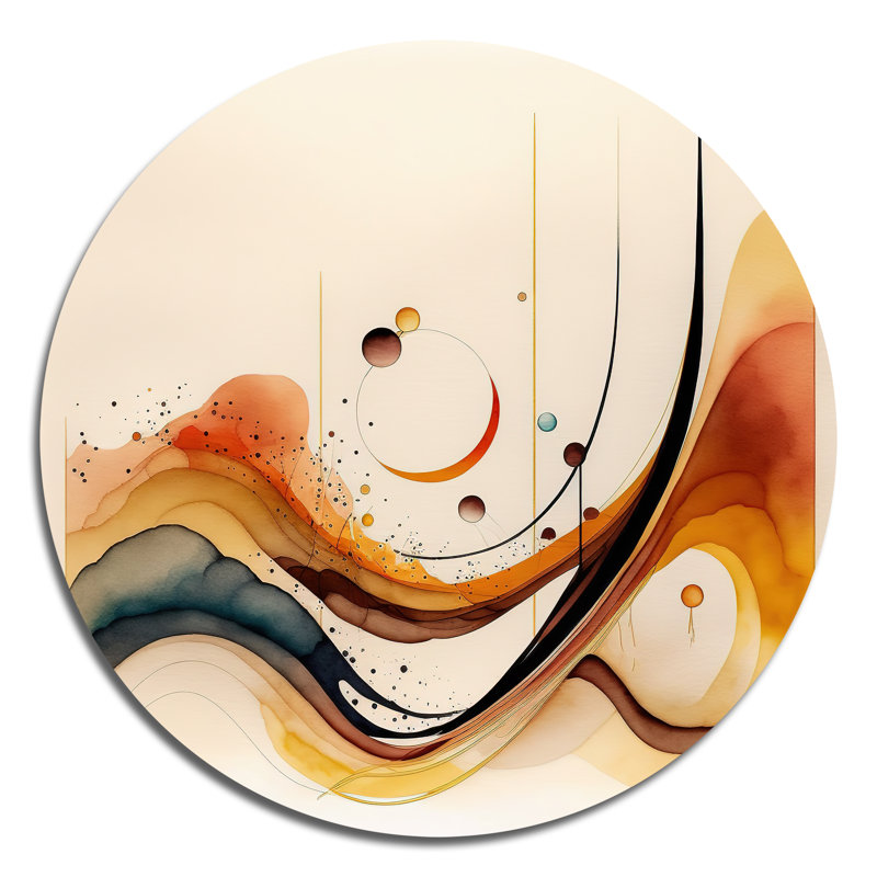 «Burnt Orange Waves Abstract V - Abstract Minimalisme», art mural rond sur métal, L 16 po x H 16 po