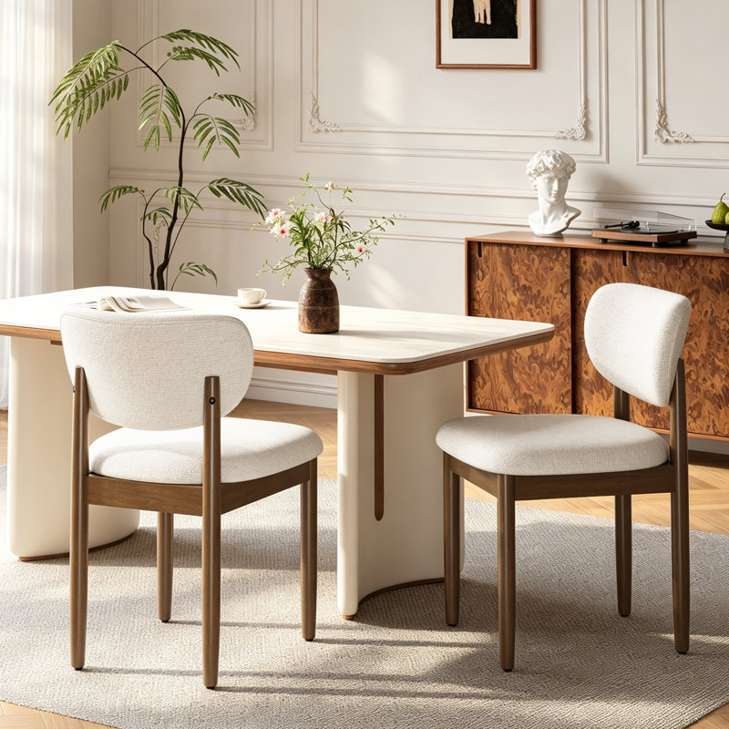 Chaise d'appoint rembourrée en bois massif, Beige