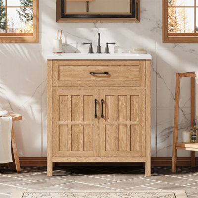 30" Bathroom Vanity With Sink, Solid Wood Frame Bathroom Sink Cabinet With Adjustable Shelf, Cabinet Door Organizers