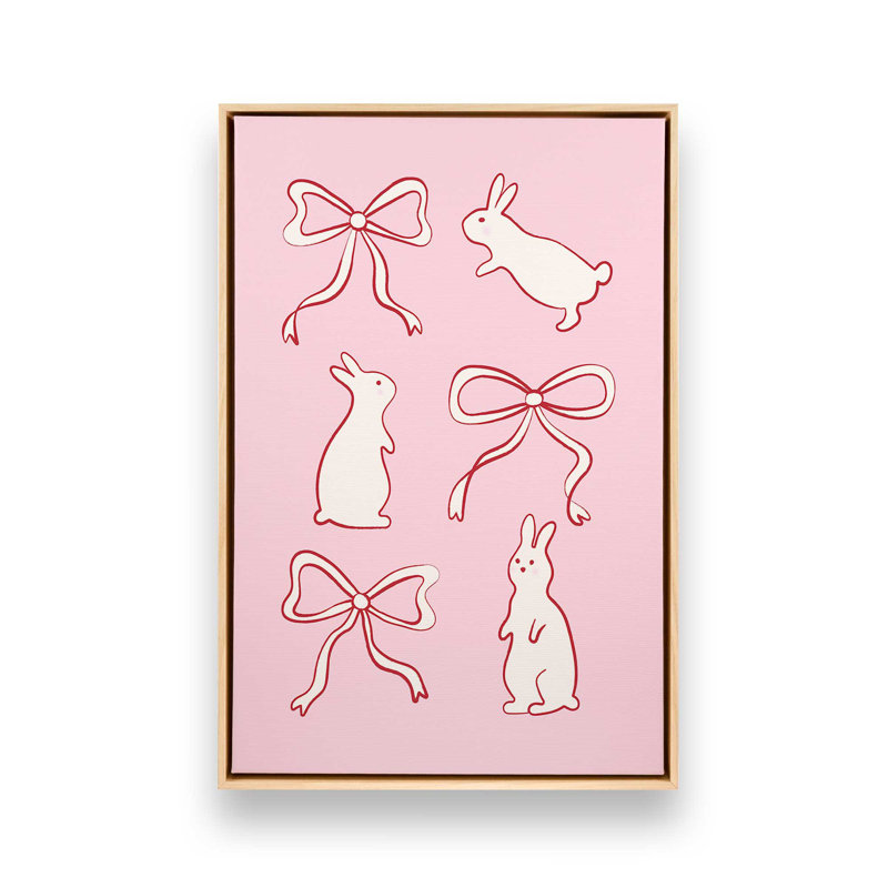 «Ribbon Bows and Bunnies In Red» par Garima Dhawan, reproduction d'art, Tanné, H 16 po x l 12 po