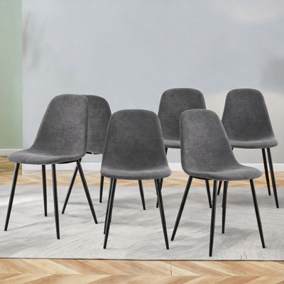 Ensemble de chaises d'appoint pour salle à manger, revêtement classique en lin et coton gris, pieds en métal noir, ensemble de 6