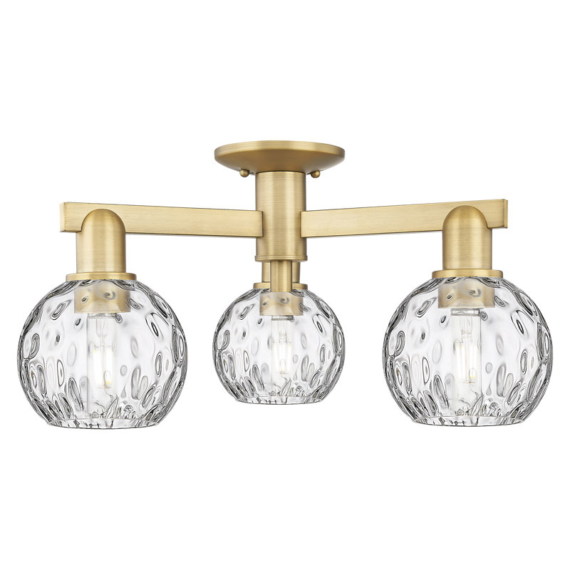 Arcadia - Champlon - 3 Light 24" Semi-Flush Mount - Brushed Brass Finish - Clear Water Glass Shade, Brushed Brass