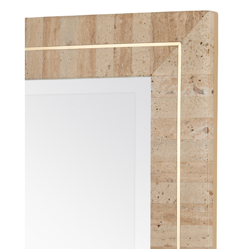 Dezi Rectangle Travertine, Brass, Engineered Wood Mirror