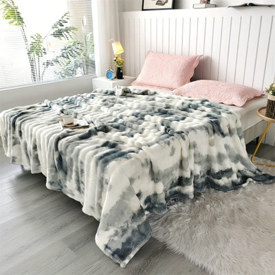 Jeté ultra doux en fausse fourrure de lapin - chaud et confortable pour toutes les saisons, réversible, lavable à la machine