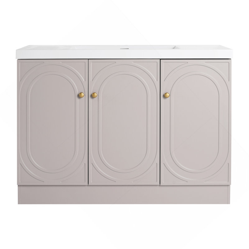 Meuble-lavabo autoportant 48 po avec lavabo en résine blanche et 3 portes d'armoire à fermeture en douceur