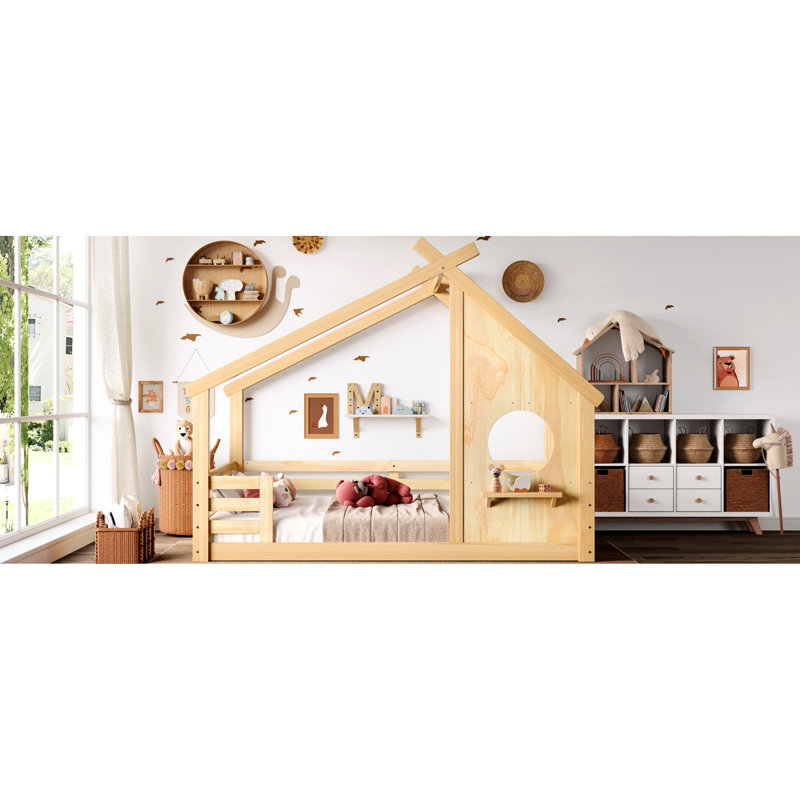 Lit double pleine grandeur avec fenêtre et tablette, aucune boîte à ressorts nécessaire, le bois massif s'adapte à tous les styles de chambre à coucher