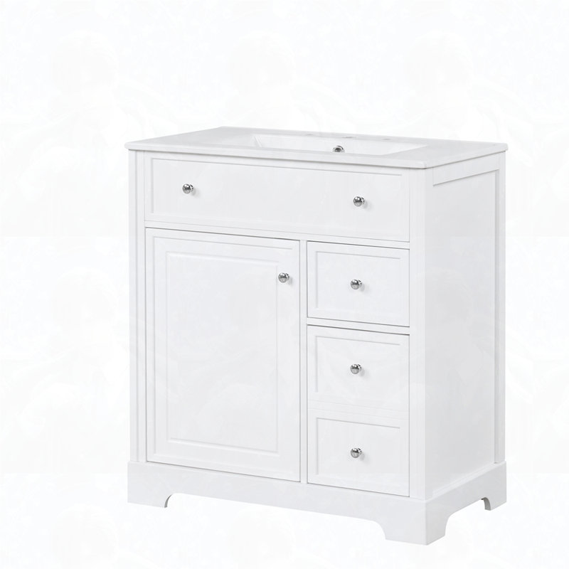 Armoire de salle de bain autoportante avec deux tiroirs, panneaux de fibres à densité moyenne, Blanc