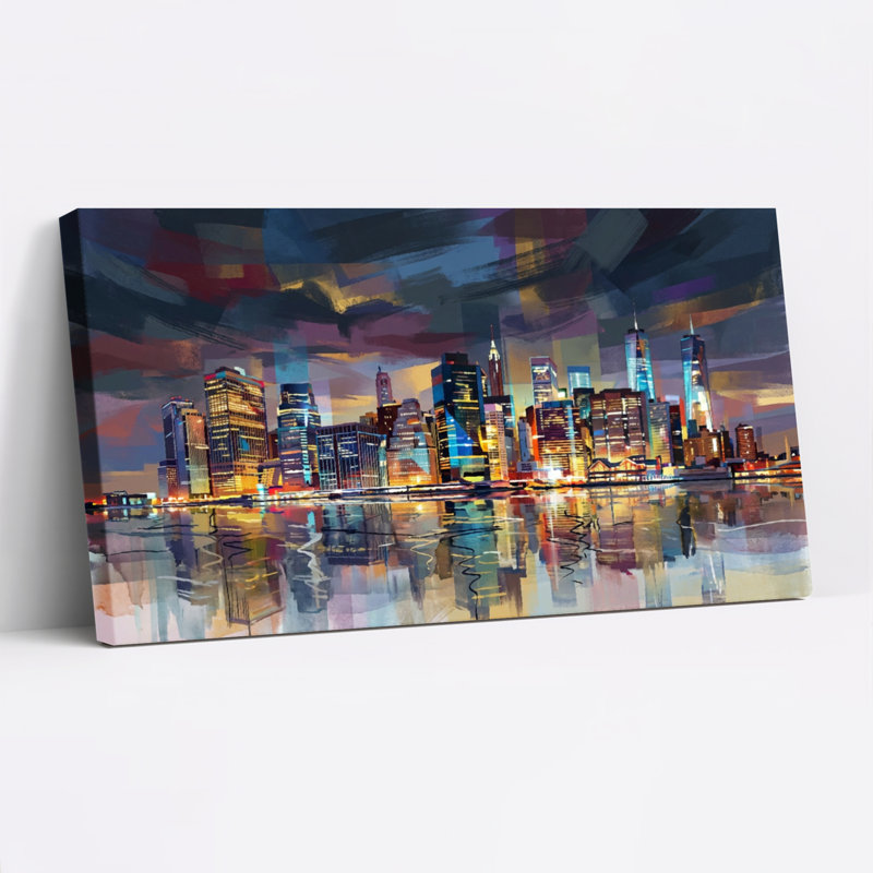 Ensemble de 1 tableau sur toile tendue représentant un paysage urbain, H 24 po x l 48 po