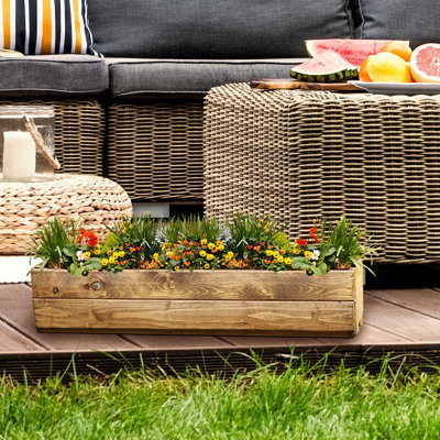 Large Wooden Planter  For Garden Rustic Scandinavian Redwood Window Box H14 L76 W23 Cm, 24.5 Ltrs Cap.