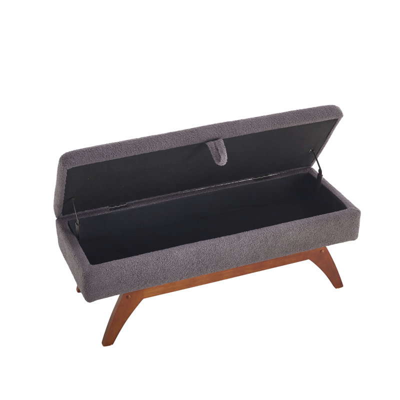 Tissu en laine Teddy, pieds en bois massif pour le pesage massif et tabouret de lit avec fonction de rangement, Gris