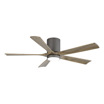 52 In. 5 Solid Wood Blades Flush Mount Indoor Ceiling Fan With Light Kit