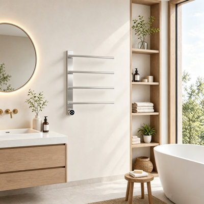 Modern Wall Mounted Electric Towel Warmer with Digital Timer, Plug in or Hardwired