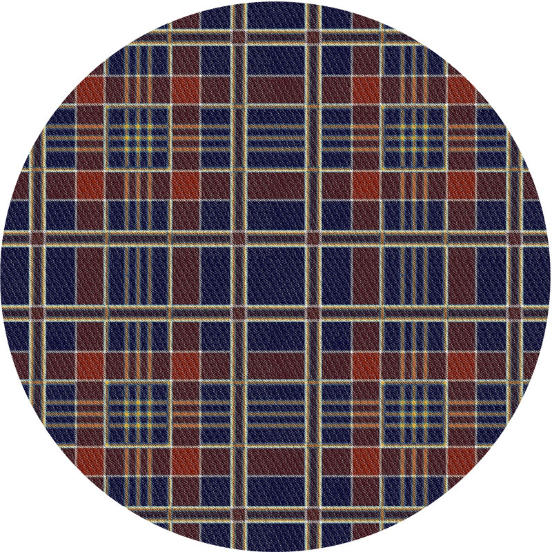 Tapis bleu/orange à motifs, Rond 4 pi