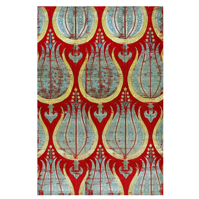 Ottoman Tulips, Silk & Silver Lamella Textile - Print on Canvas, No Frame, 66.04 cm H x 45.72 cm W x 3.175 cm D