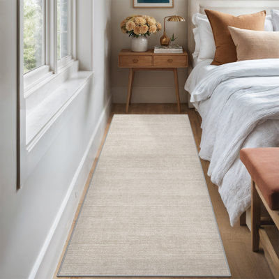 Tapis lavable à rayures rétro antidérapant (beige)
