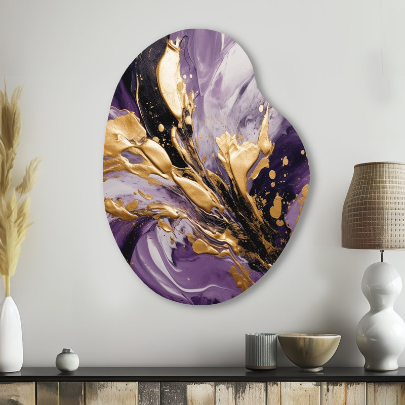 Mauve et or liquide Magic II - forme abstraite de forme irrégulière, art mural moderne en métal asymétrique