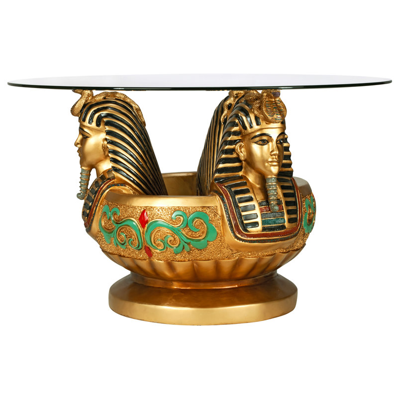 Clear Tempered Glass Round Table with Egyptian Figurine Base