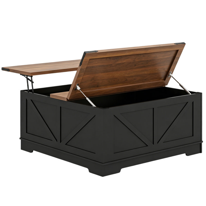 Table basse 40 po avec deux tablettes à plateau relevable en bois brun et noir, Brun, Noir