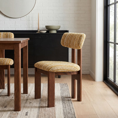 Solid Oak Assembled Boucle Upholstered Dining Chairs