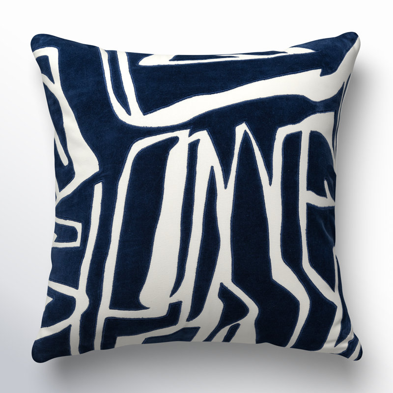 Housse et insert de coussin décoratif carré 100% coton Haslet, Ivoire / Bleu foncé