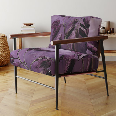 Fauteuil d'appoint rembourré à motif floral prune mauve à motif de feuilles mauves