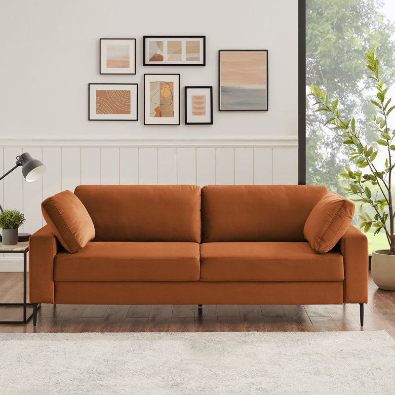 Etta 214.1Cm Velvet Square Arms Sofa, Curry Velvet