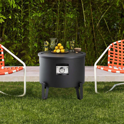 Foyer extérieur portatif au propane, 37 cm (H) x 41 cm (L), table de feu de camping au gaz 50 000 BTU avec couvercle
