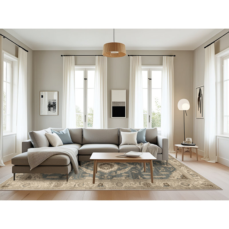 Tapis beige Art Deco lavable à la machine, Rectangle 8 pi x 10 pi