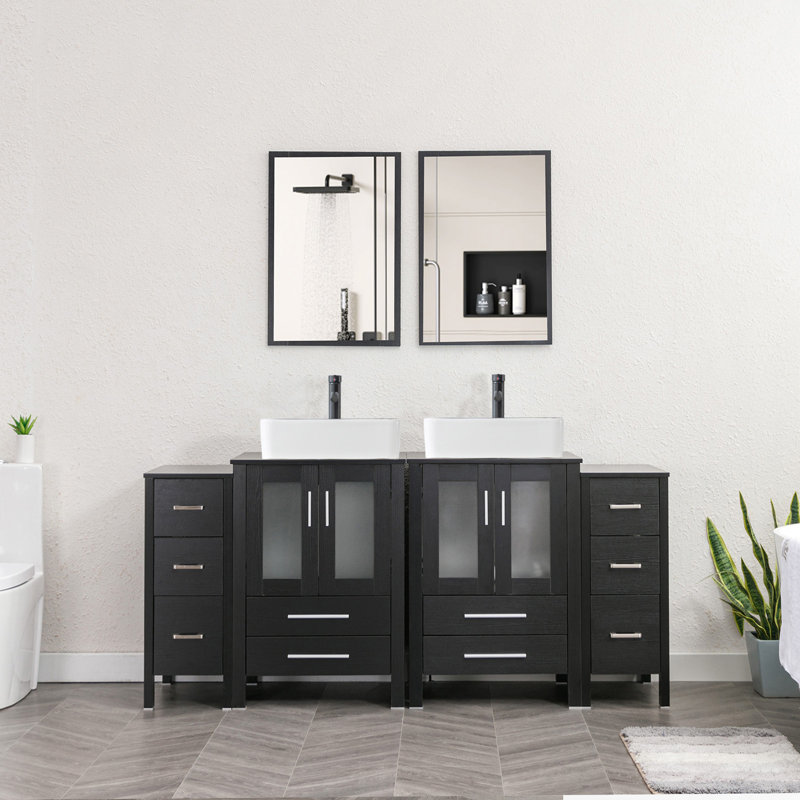 Sharee 72" Single Bathroom Vanity Set With Ceramic Sink, Water Saving Faucet, Pop Up Drain, Black
