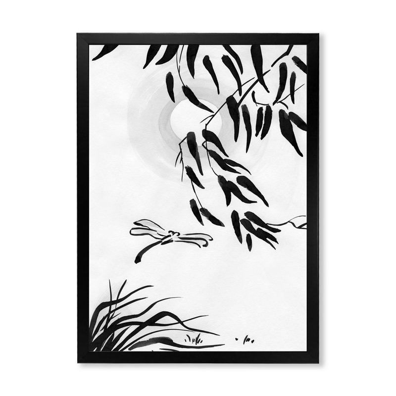 Croquis asiatique de libellule - Peinture, H 20 po x l 12 po x P 1 po, Cadre photo noir