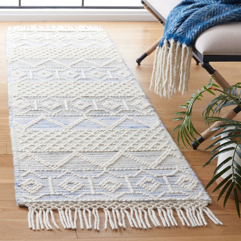 Tapis ivoire / bleu clair Aldeline 875, Tapis de couloir 2 pi 3 po x 8 pi