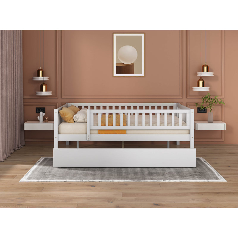 Lit plateforme double avec lit gigogne Haylyn, Blanc