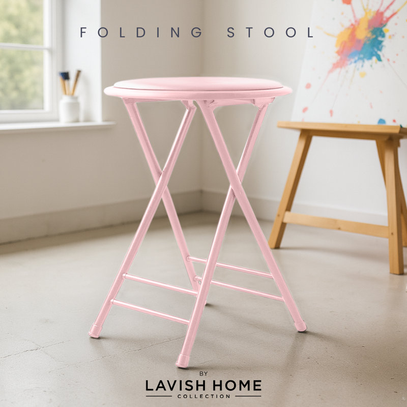 Tabouret pliant sans dossier 24 pouces Lavish Home avec capacité de 225 lb (rose), Rose, 1