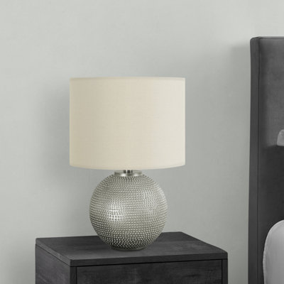 19"H, Table Lamp, Grey Resin, Ivory / Cream Shade, Modern, Lighting, Table Lamp