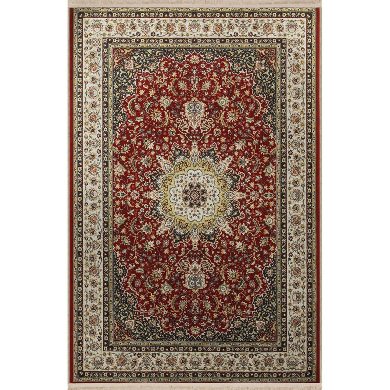 Tapis décoratif rétro bourgogne à motif traditionnel multicolore Creative, Rectangle 3 pi 11 po x 5 pi 11 po