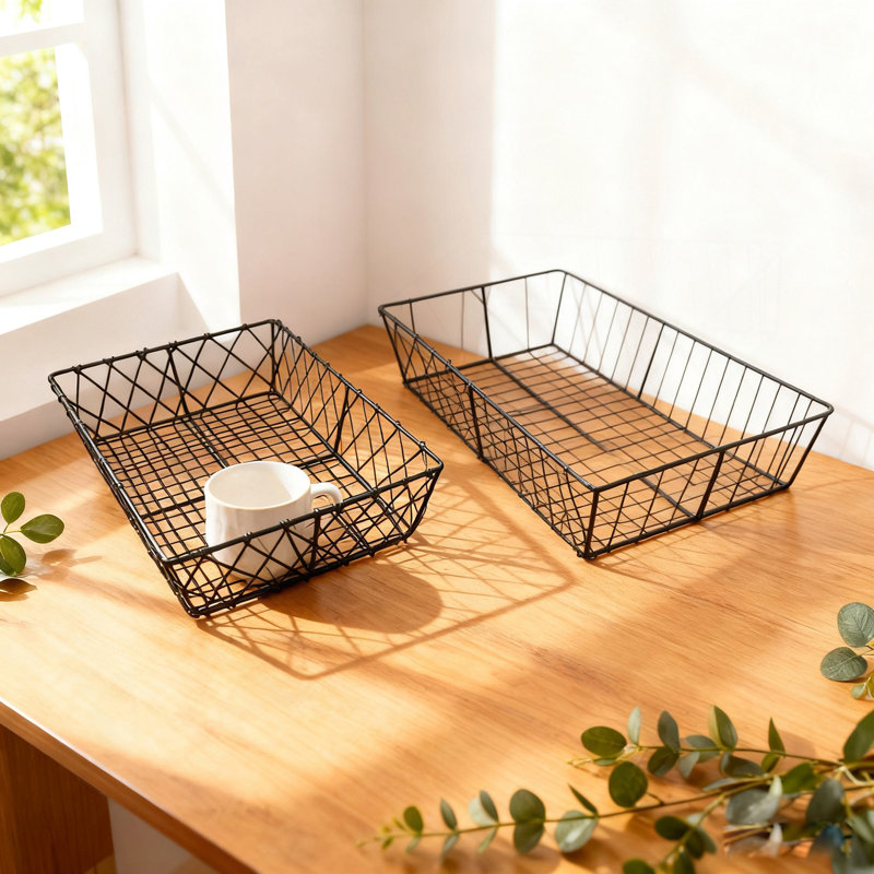 S/2 Rectangular Iron Trays,Black