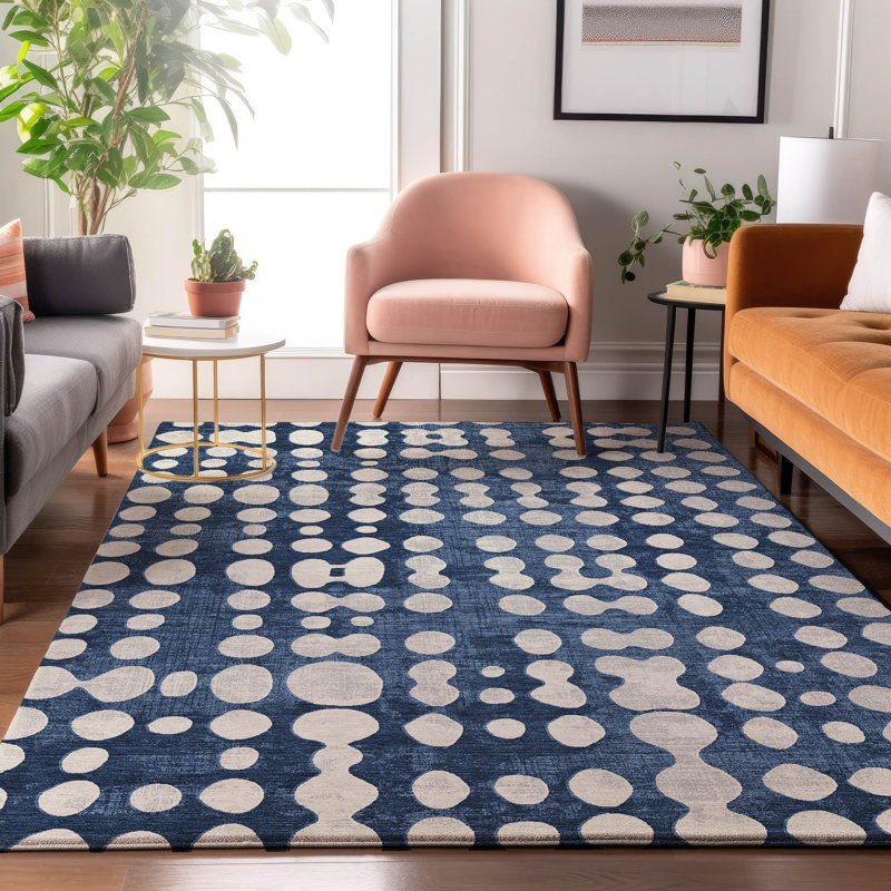 Premium Machine Washable Prisco Navy Rug, Rectangle 3' x 5'