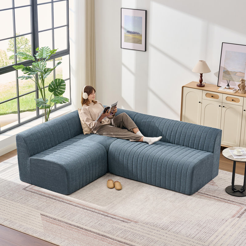 Banc de salle à manger modulaire rembourré en L 88 po, Chenille bleu