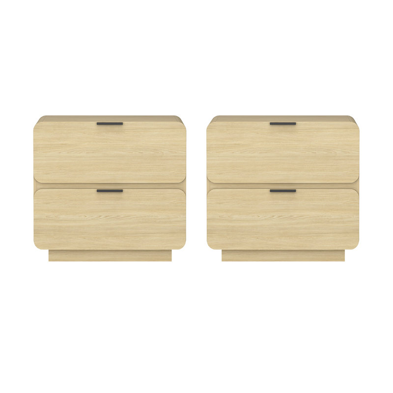 Table de chevet contemporaine 26 po avec 2 tiroirs Chrystie, Naturel