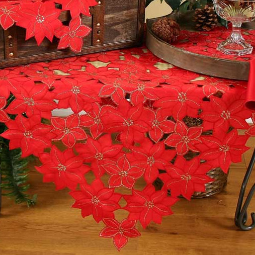 Surmatelas de table de fêtes nappe brodée poinsettia, L 34 po x l 34 po
