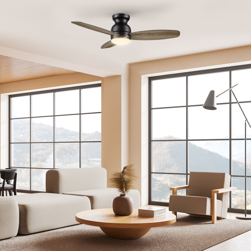 Ventilateur de plafond à moteur à courant continu de 48 po avec télécommande, ensemble d'éclairage à DEL inclus., Noir / bois