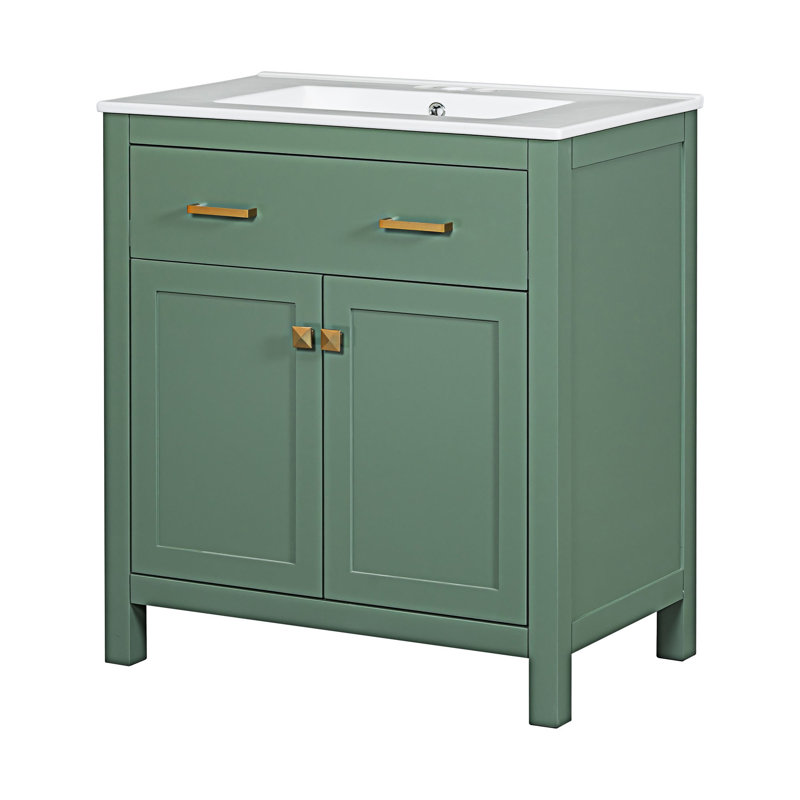 Ensemble de meuble-lavabo double, Vert, Doré
